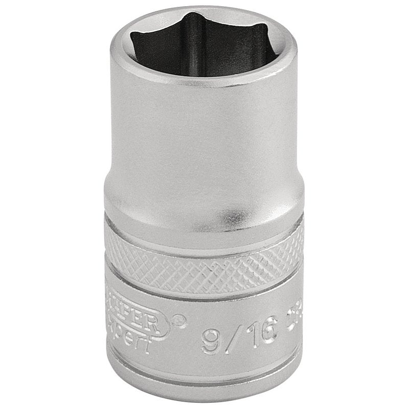 Draper 6 Point Imperial Socket 1/2" Sq Dr 9/16" Knurled Ring Chrome 16627