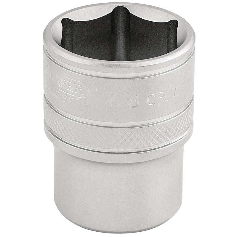 Draper 6 Point Imperial Socket 1/2" Sq Dr 7/8" Knurled Ring Chrome 16632
