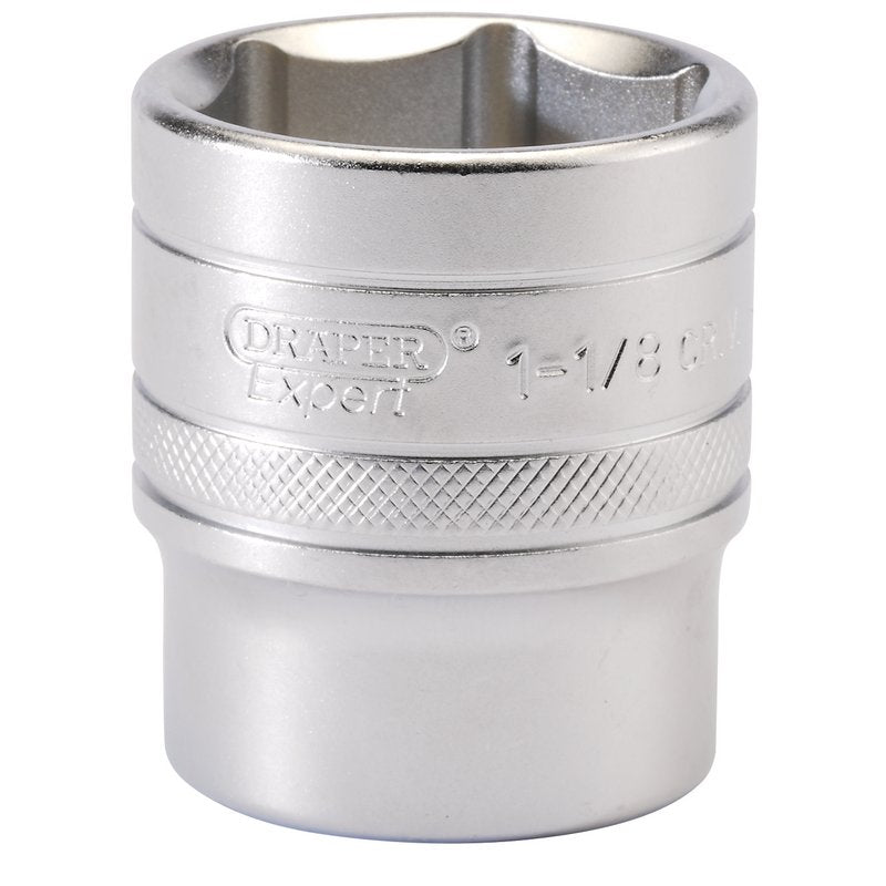 Draper 6 Point Imperial Socket 1/2" Sq Dr 1.1/8" Knurled Ring Chrome 16636
