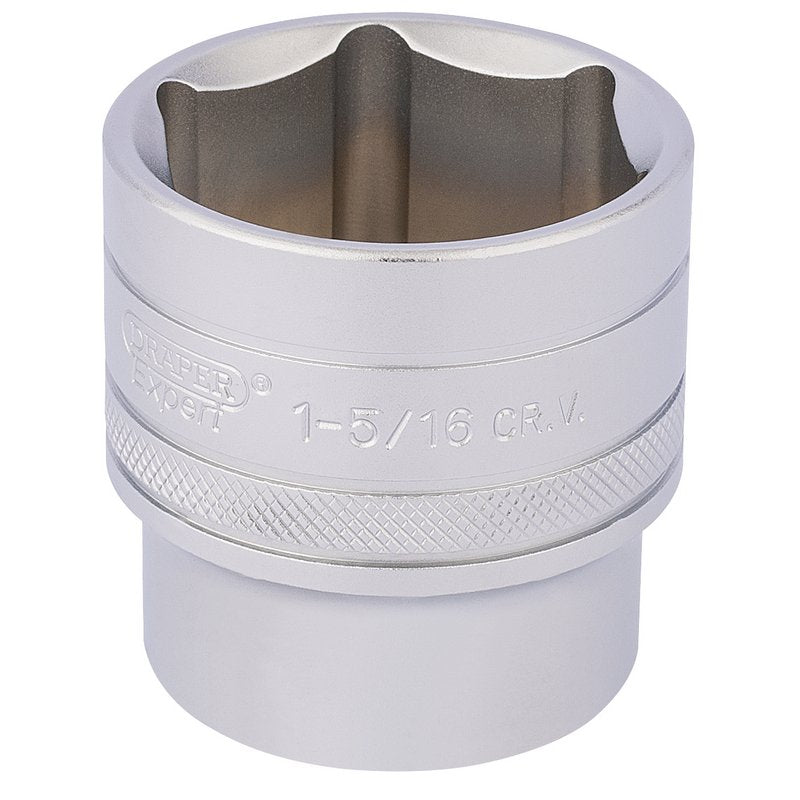 Draper 6 Point Imperial Socket 1/2" Sq Dr 1.5/16" Knurled Ring Chrome 16640