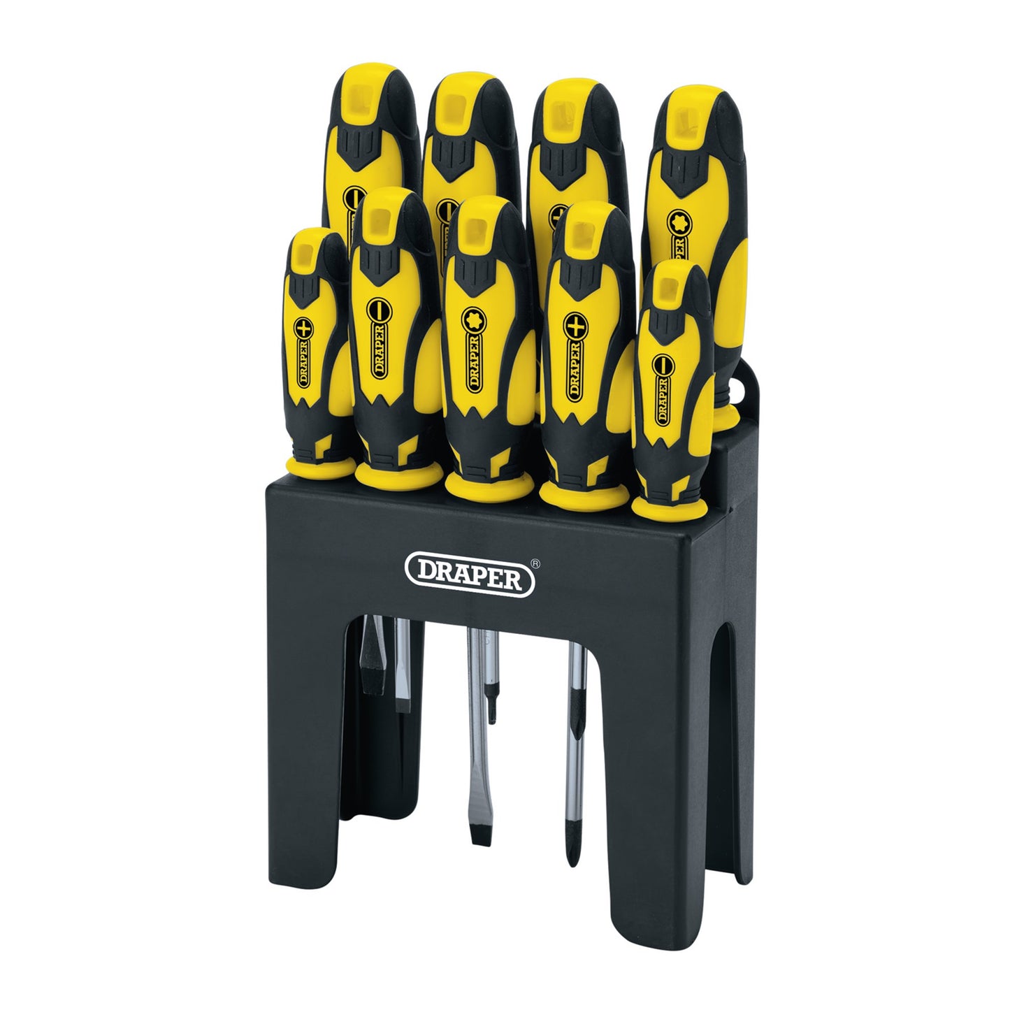 Draper Soft Grip Popular Screwdriver Set Yellow 9 Pc With Storage Stand 16728