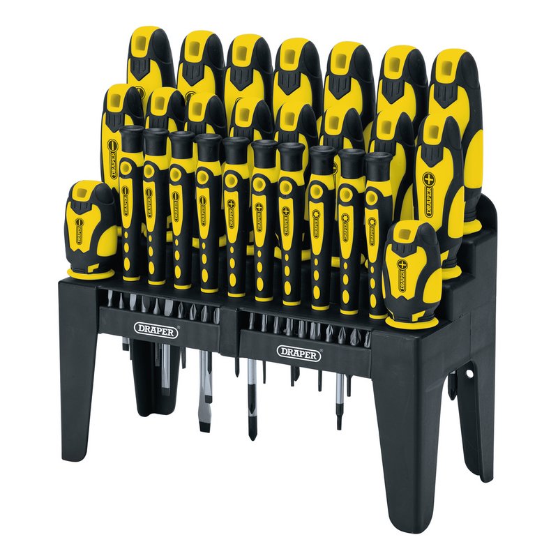 Draper Soft Grip Screwdriver and Bit Set Yellow 47 Piece Inc storage stand 16824