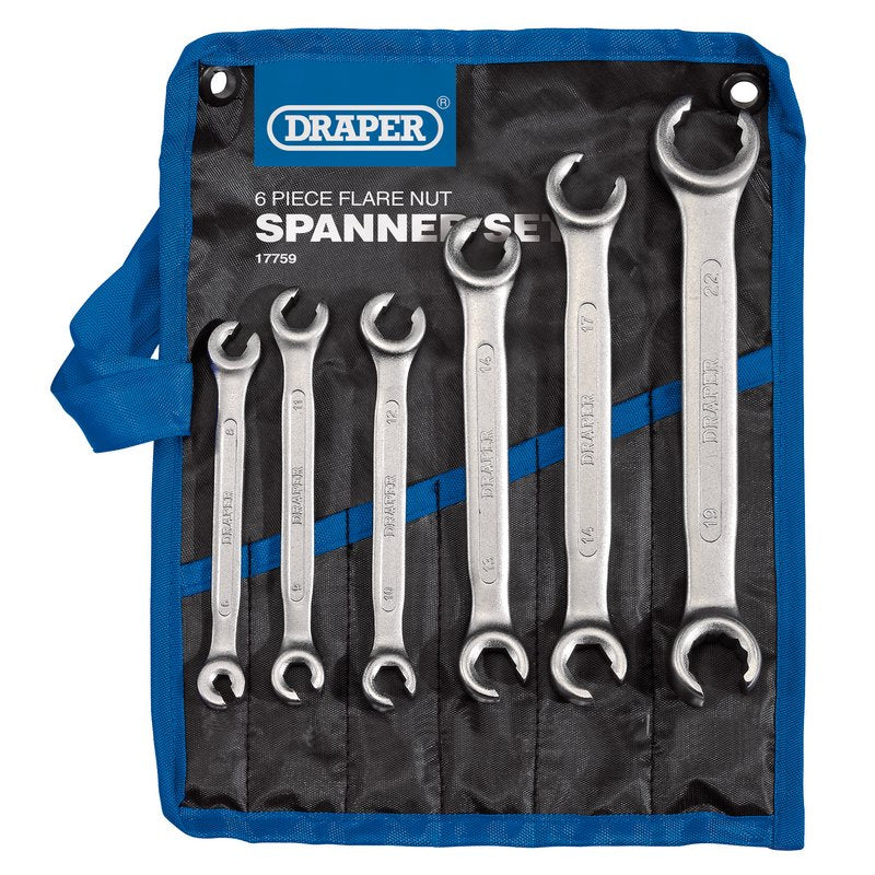 Draper Metric Flare Nut Pipe Spanner Set 6 Piece Chrome Plated 17759
