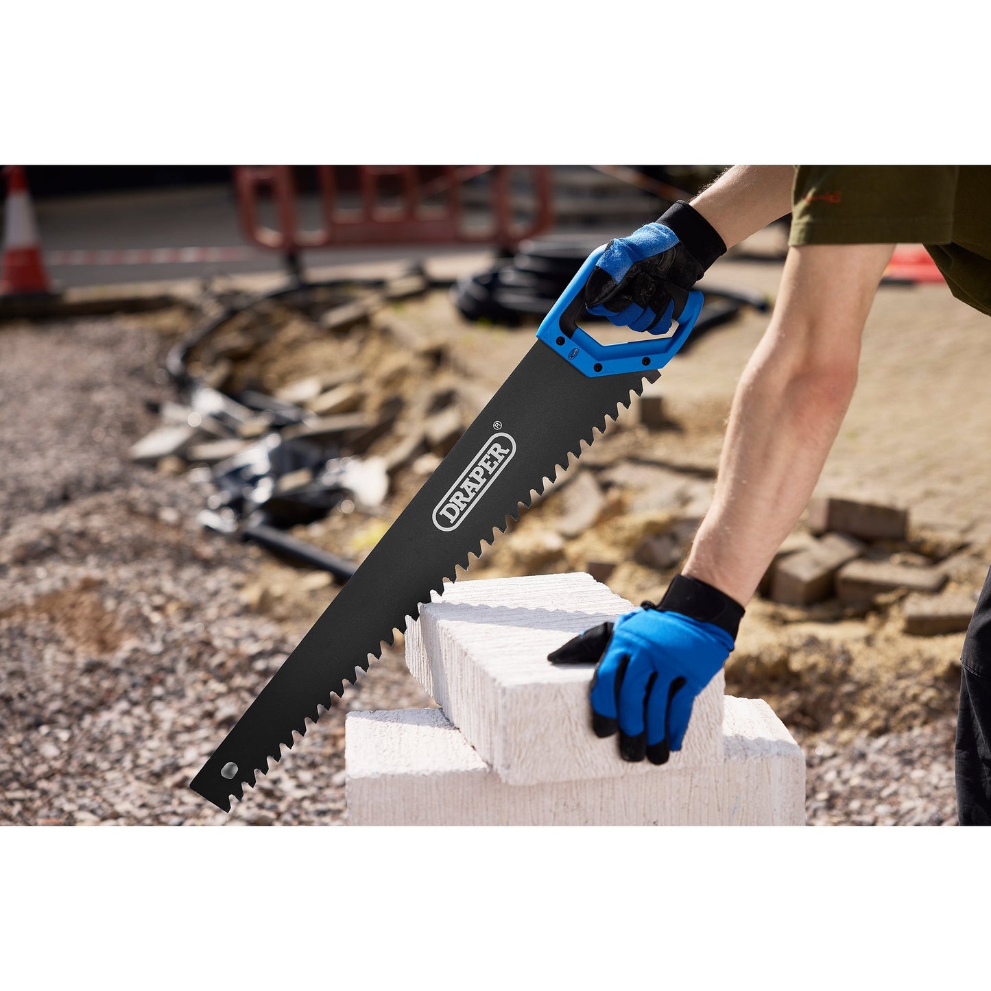 Draper Concrete Block Stone Saw 650MM 1.4tpi Carbon Steel Blade Soft Grip 18111