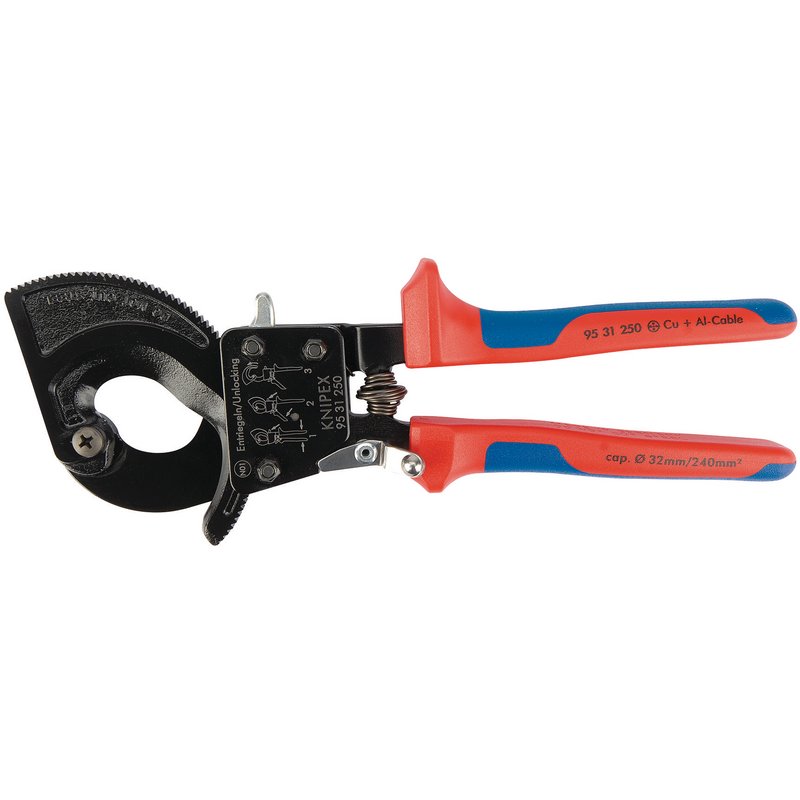 Knipex Ratchet Action Cable Cutter 250mm two-stage ratchet drive 18555