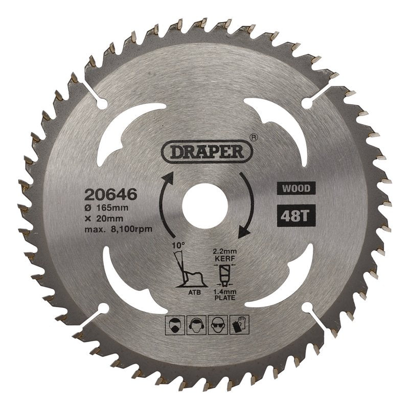 Draper TCT Circular Saw Blade for Wood 165 x 20mm 48T 20646