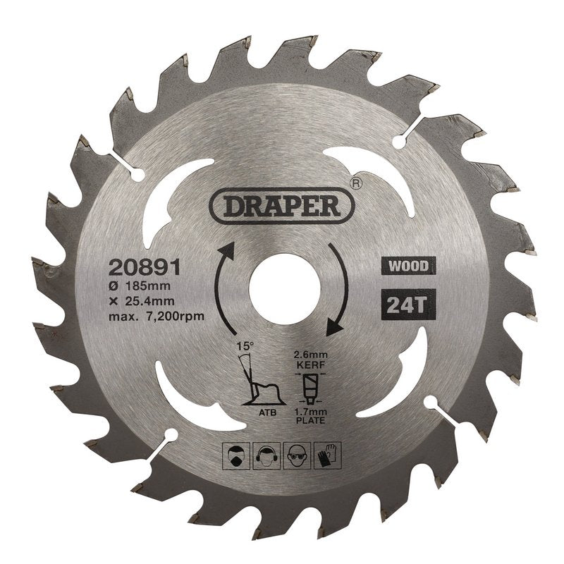 Draper TCT Circular Saw Blade for Wood 185 x 25.4mm 24T 20891
