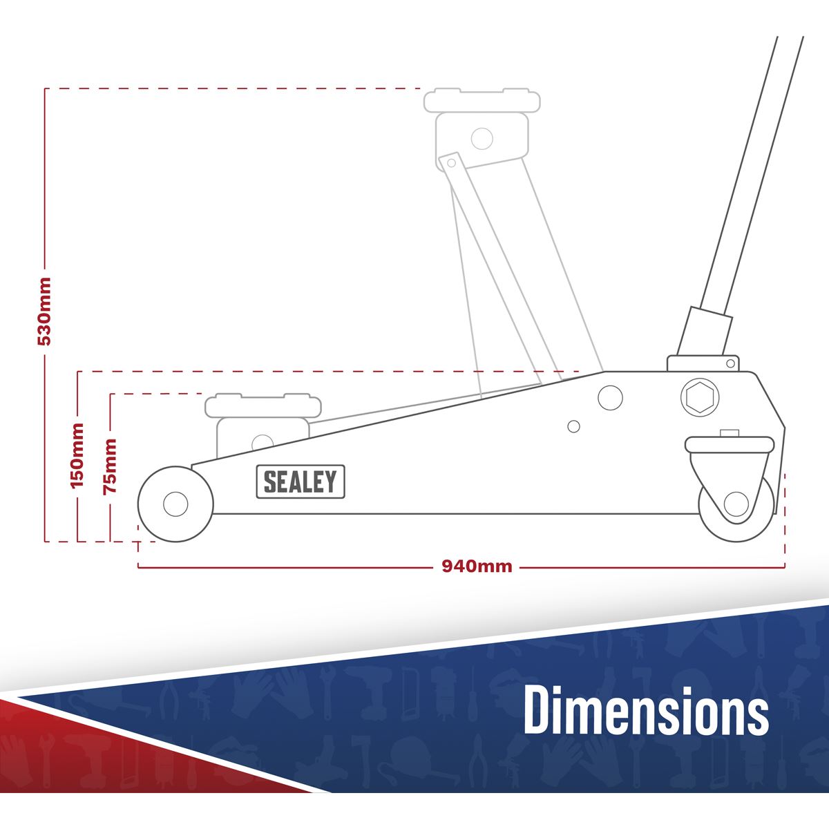 Sealey Viking Low Profile Professional Long Reach Trolley Jack 2 Tonne with Rocket Lift 2100TB