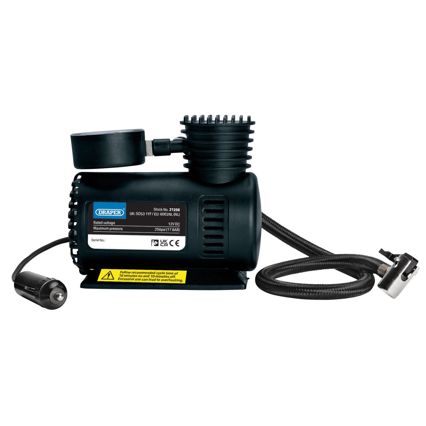 Draper Portable 12V Mini Air Compressor Maximum pressure 250psi 17 BAR 21256