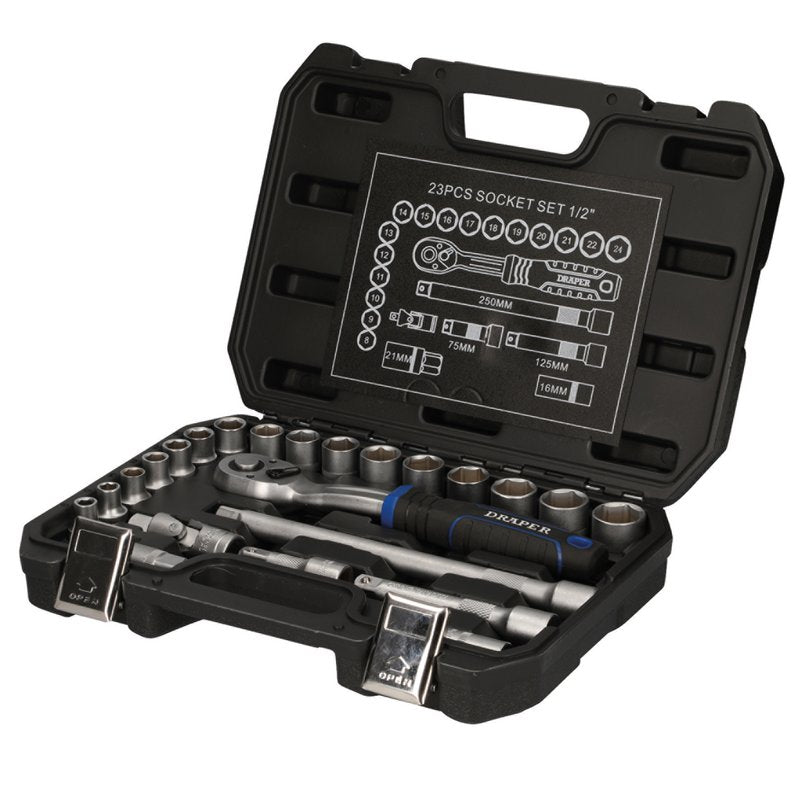 Draper Metric Socket Set 1/2"D Hexagon 23 Piece Standard Length 21442