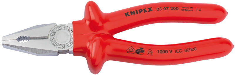 Knipex 03 07 200 Fully Insulated S Range Combination Pliers, 200mm