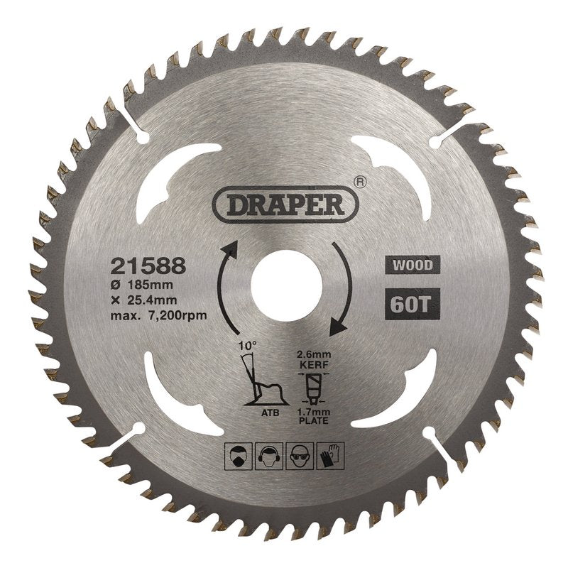 Draper TCT Circular Saw Blade for Wood 185 x 25.4mm 60T 21588