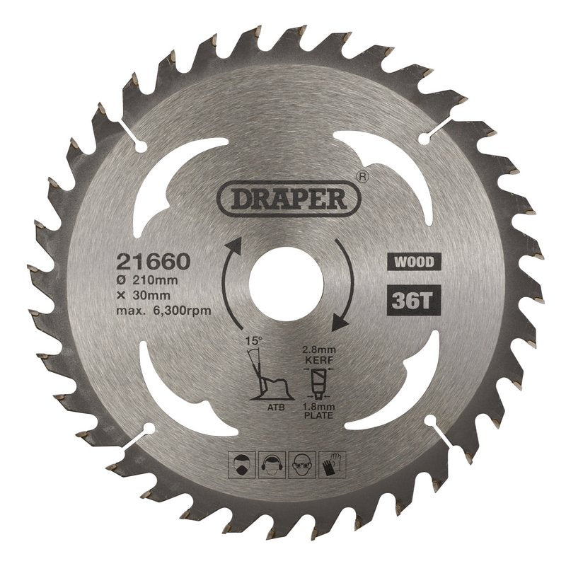 Draper TCT Circular Saw Blade for Wood 210 x 30mm 36T 21660