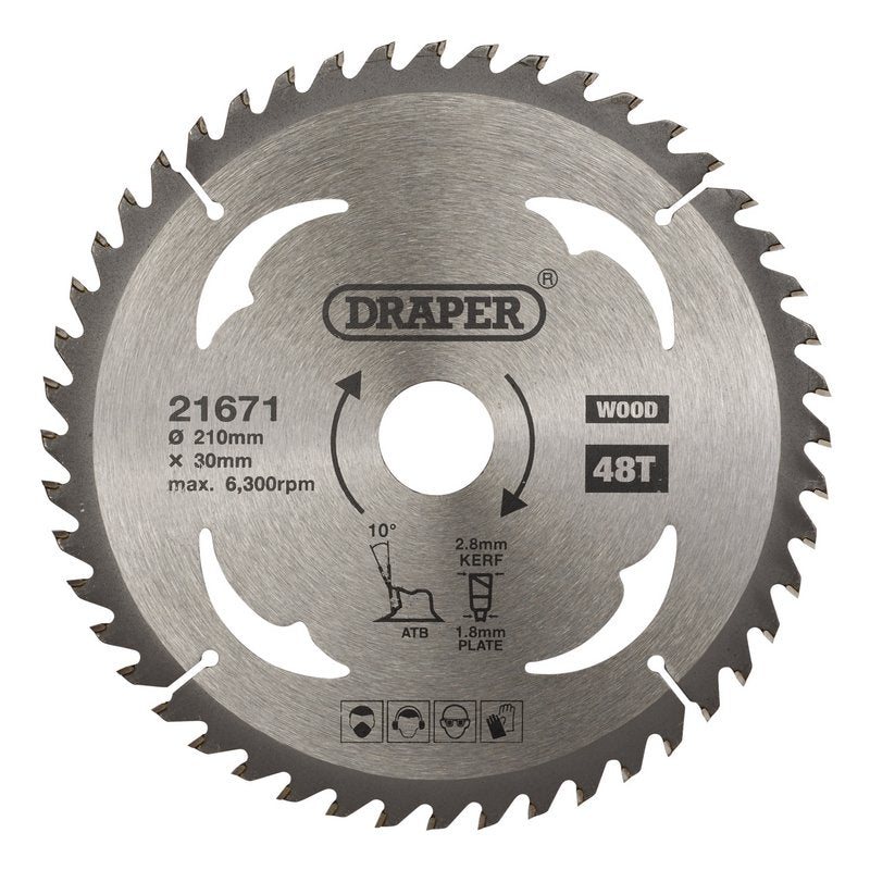 Draper TCT Circular Saw Blade for Wood 210 x 30mm 48T 21671