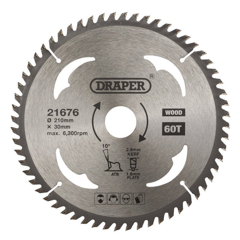 Draper TCT Circular Saw Blade for Wood 210 x 30mm 60T 21676