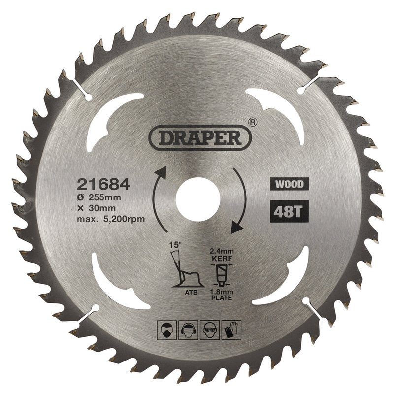 Draper TCT Circular Saw Blade for Wood 255 x 30mm 48T 21684