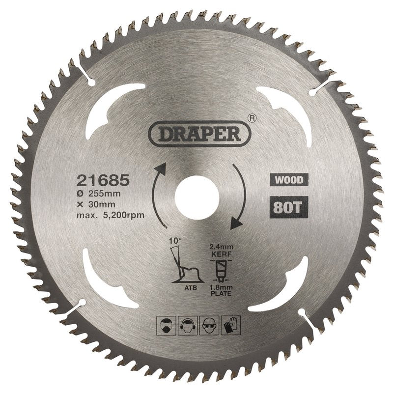 Draper TCT Circular Saw Blade for Wood 255 x 30mm 80T 21685