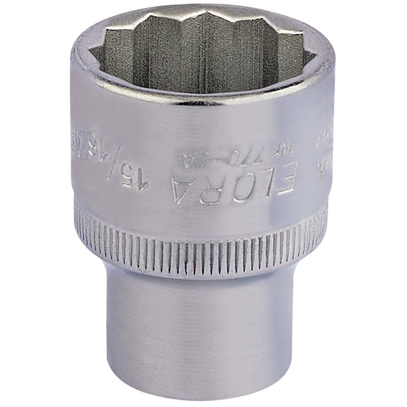 Elora Bi-Hexagon Socket 1/2"D 15/16" Chrome Plated Hardened And Tempered 24450