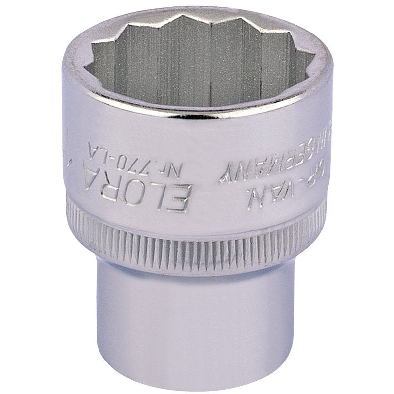 Elora Bi-Hexagon Socket 1/2"D 1" Chrome Plated Hardened And Tempered 24476