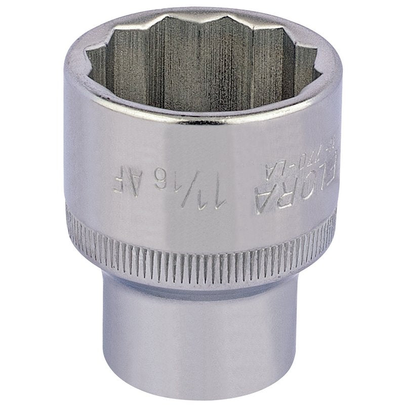 Elora Bi-Hexagon Socket 1/2"D 1.1/16" Chrome Plated Hardened And Tempered 24484
