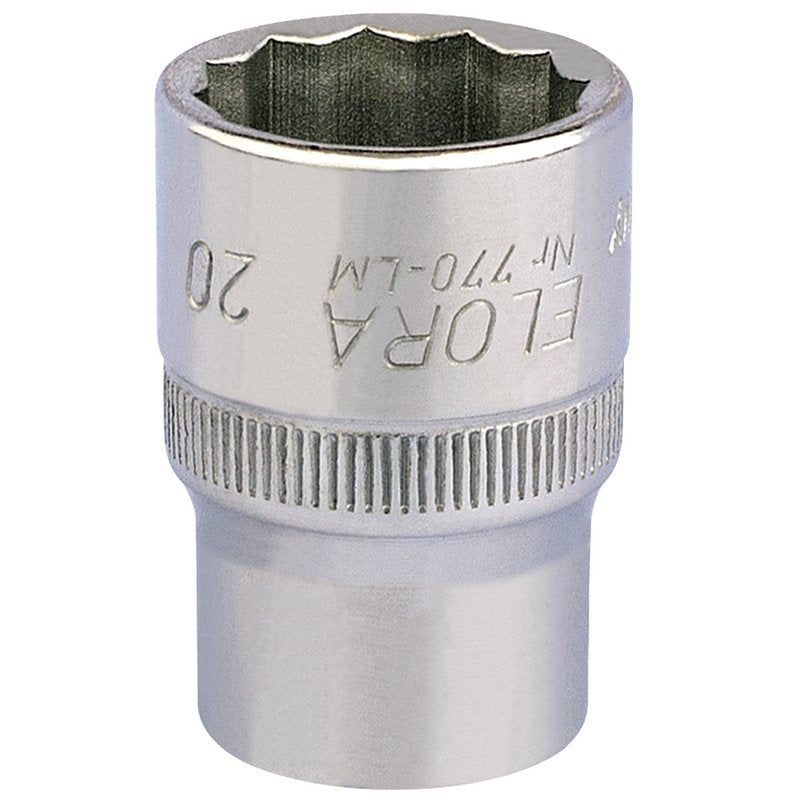 Elora Bi-Hexagon Socket 1/2"D 20mm Chrome Plated Hardened And Tempered 24658