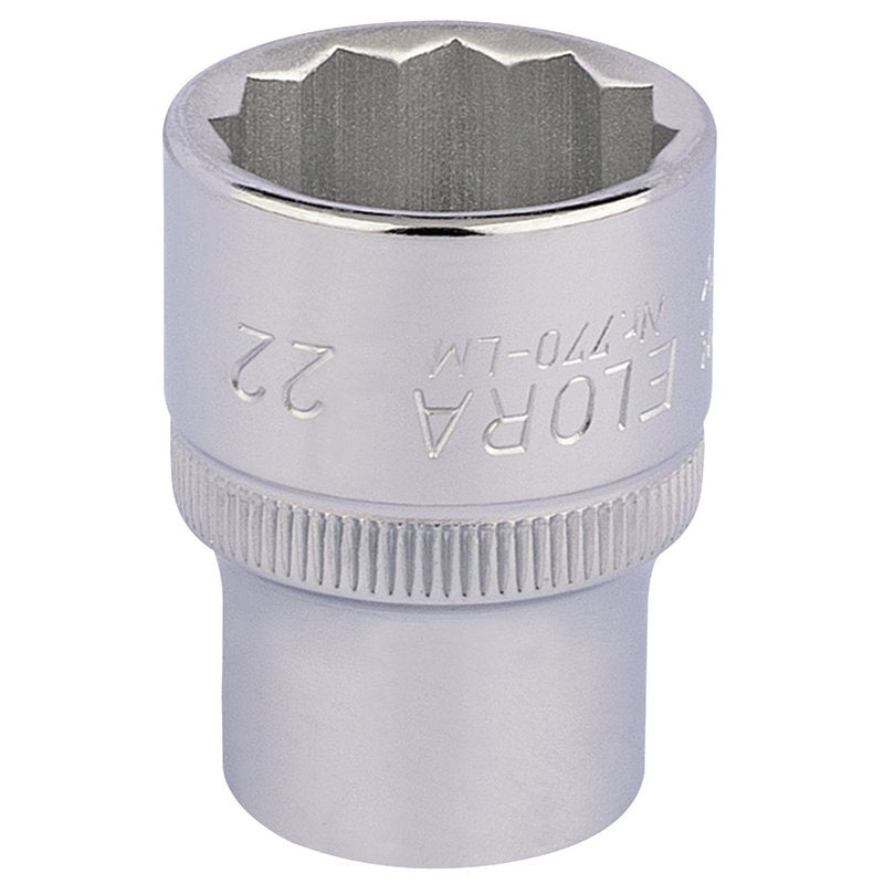 Elora Bi-Hexagon Socket 1/2"D 22mm Chrome Plated Hardened And Tempered 24674