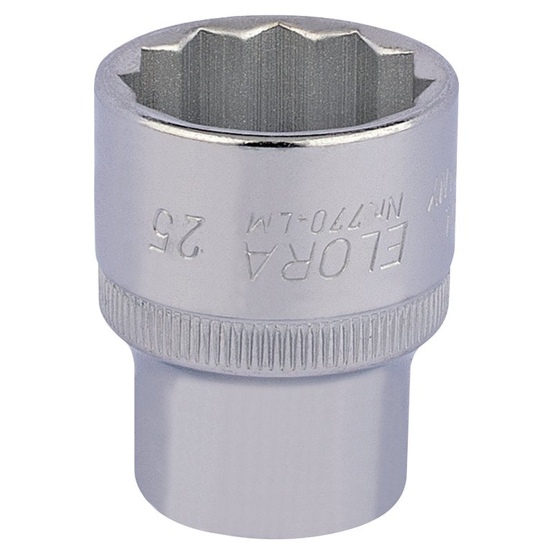 Elora Bi-Hexagon Socket 1/2"D 25mm Chrome Plated Hardened And Tempered 24707