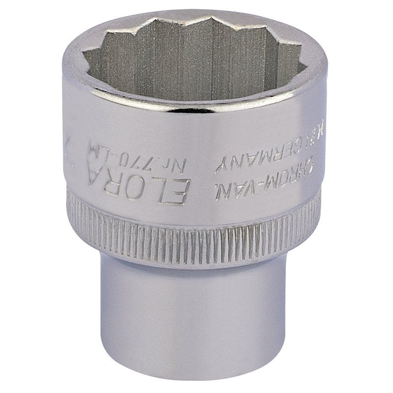 Elora Bi-Hexagon Socket 1/2"D 27mm Chrome Plated Hardened And Tempered 24723