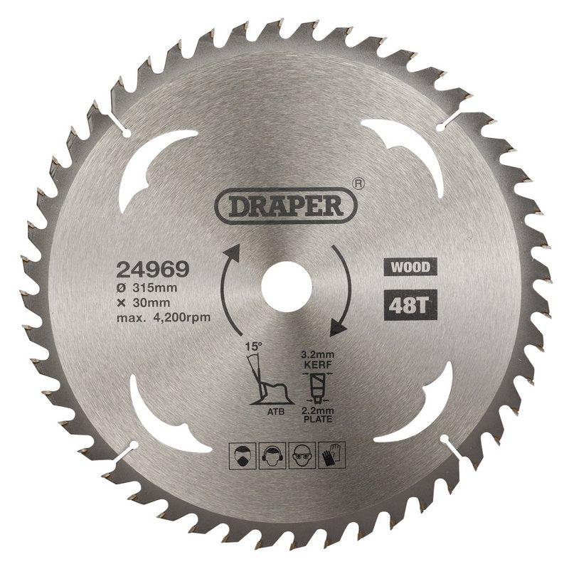 Draper TCT Circular Saw Blade for Wood 315 x 30mm 48T 24969