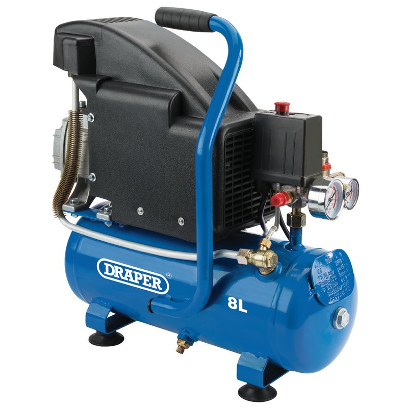 Draper 8L Direct Drive 230V Air Compressor 0.75kW/1.1hp Max 116psi 8bar 24975