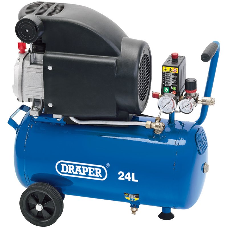 Draper 24L Portable 230V Direct Drive Air Compressor 1.5kW/2hp On Wheels 24980
