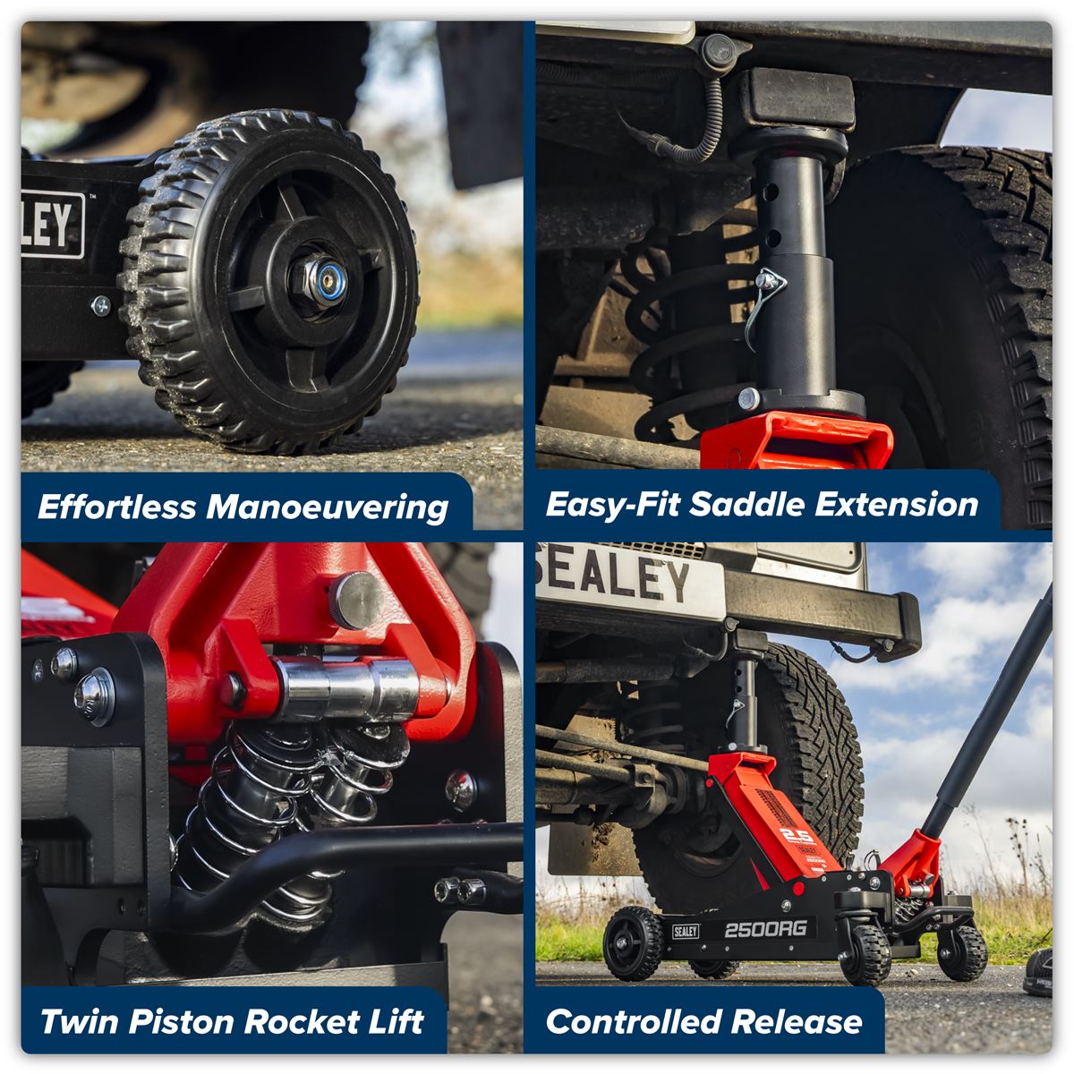 Sealey Big Wheel Hybrid Trolley Jack for Off-Road Vehicles, SUVs, Vans & 4x4s with Super Rocket Lift 2.5 Tonne 2500RG
