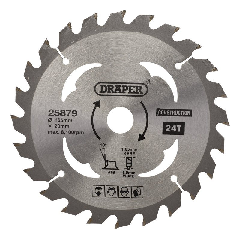 Draper TCT Cordless Construction Circular Saw Blade Wood 165 x 20mm 24T 25879