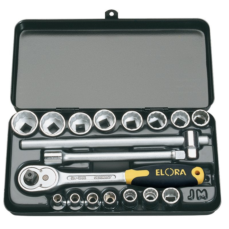 Elora Metric Socket Set 3/8"D 18 Piece Hex & Bi-Hex Standard Length 25932