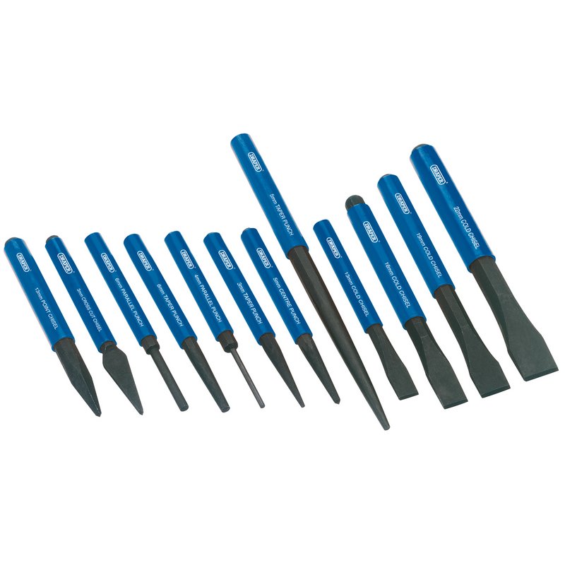 Draper Punch And Chisel Set 12 Piece Plastic Grips In Storage Roll 26557
