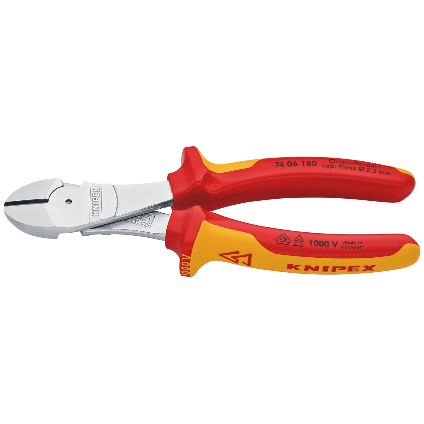 KNIPEX VDE Insulated High Leverage Diagonal Wire Cutter 180 mm 74 06 180 SB