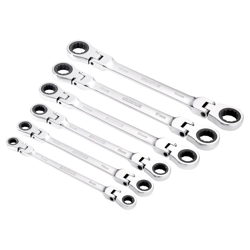 Draper Metric Flexible Head Double Ring Ratchet Spanner Set 6 Piece 27762