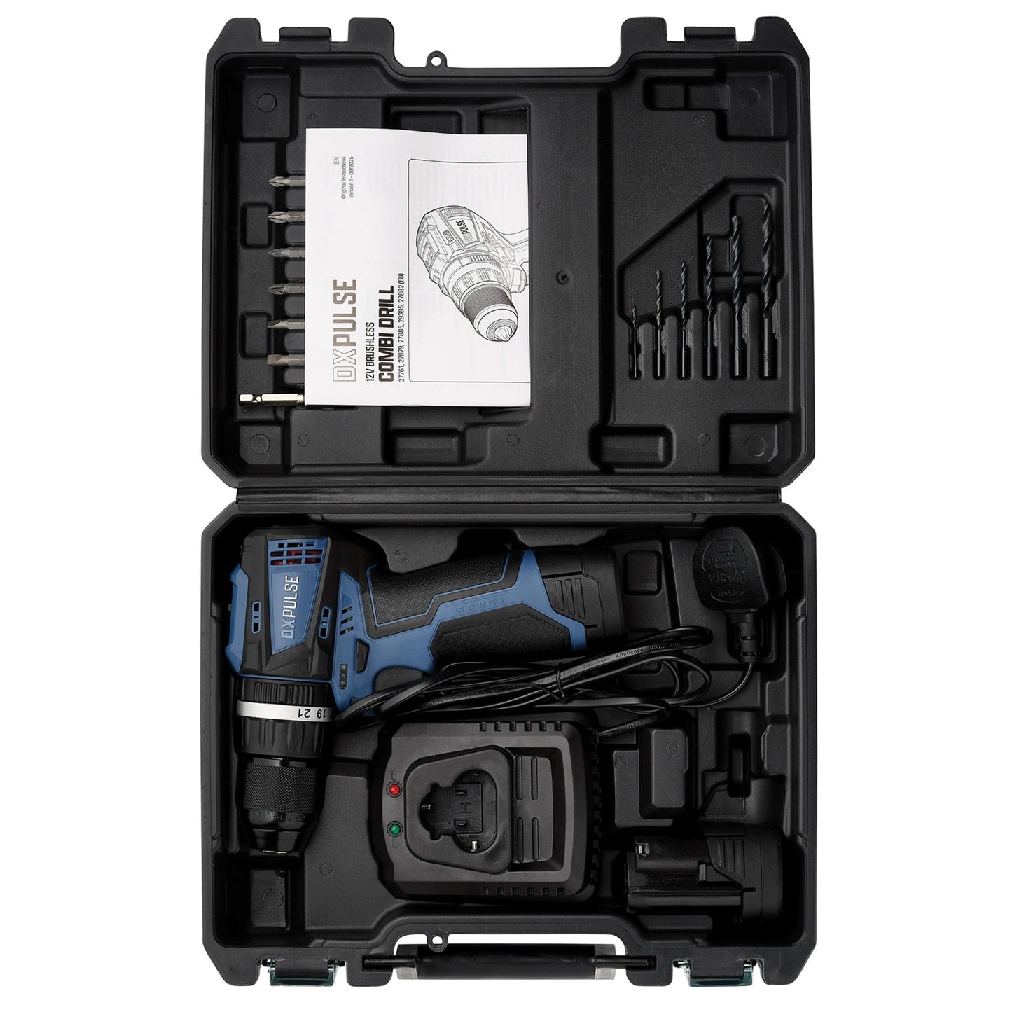 DXPULSE 12V Brushless Combi Drill Kit, 2 x 2.0Ah Batteries, 1 x Charger