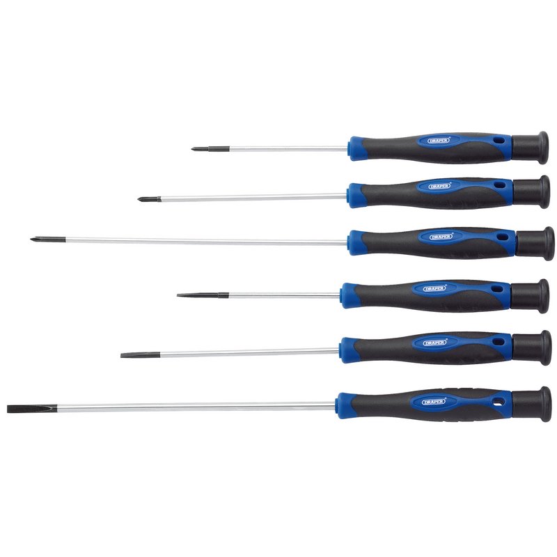 Draper Extra Long Precision Screwdriver Set 6 Piece soft grip handles 28119