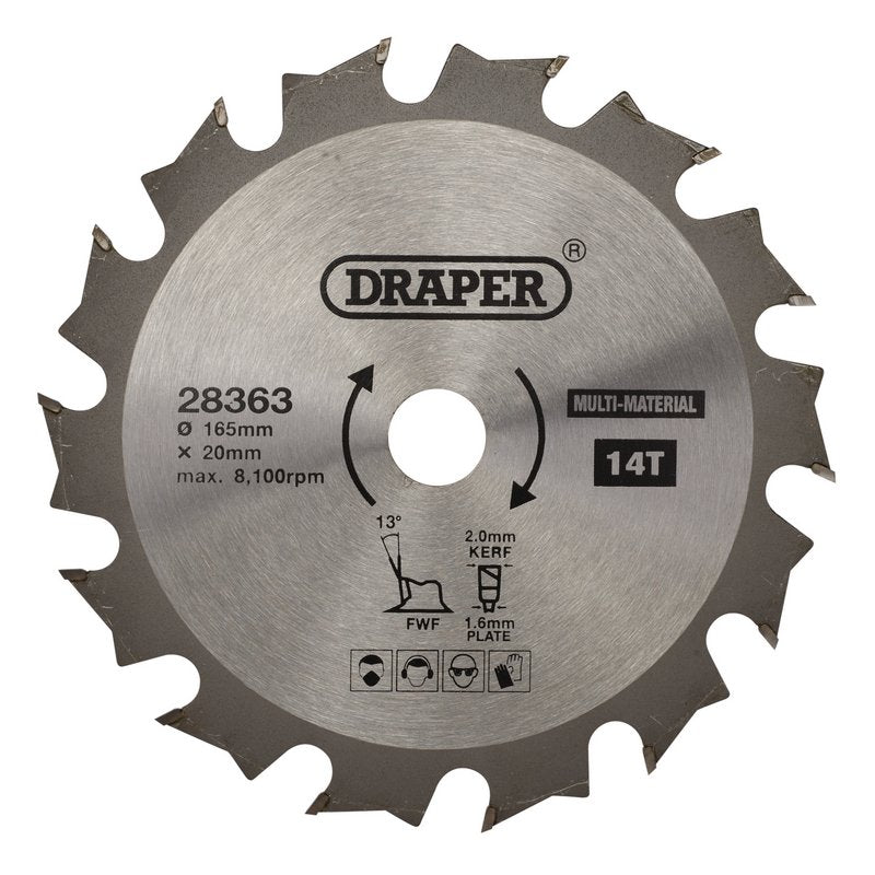 Draper TCT Multi Purpose Circular Saw Blade 165 x 20mm 14T 28363