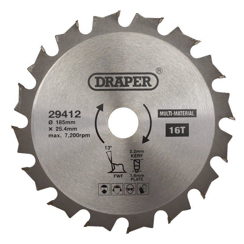 Draper TCT Multi-Purpose Circular Saw Blade 185 x 25.4mm 16T 29412