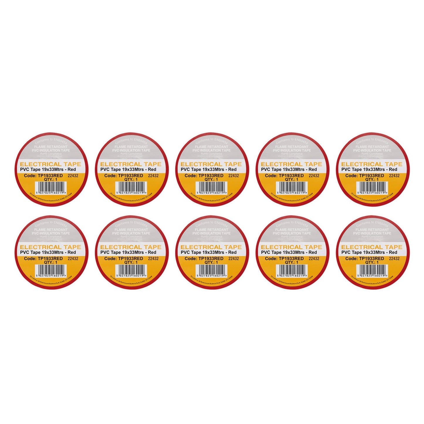 White PVC Electrical Insulation Tape, 19mm x 33m (Pack of 10)