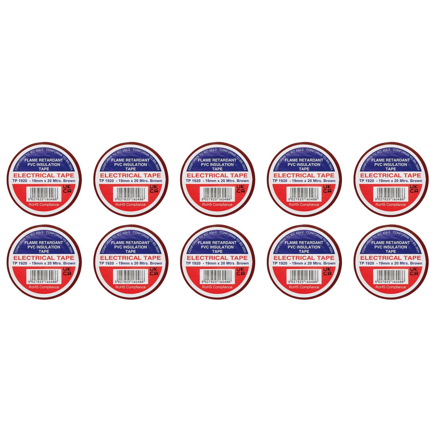 Brown PVC Electrical Insulation Tape, 19mm x 20m (Pack of 10)