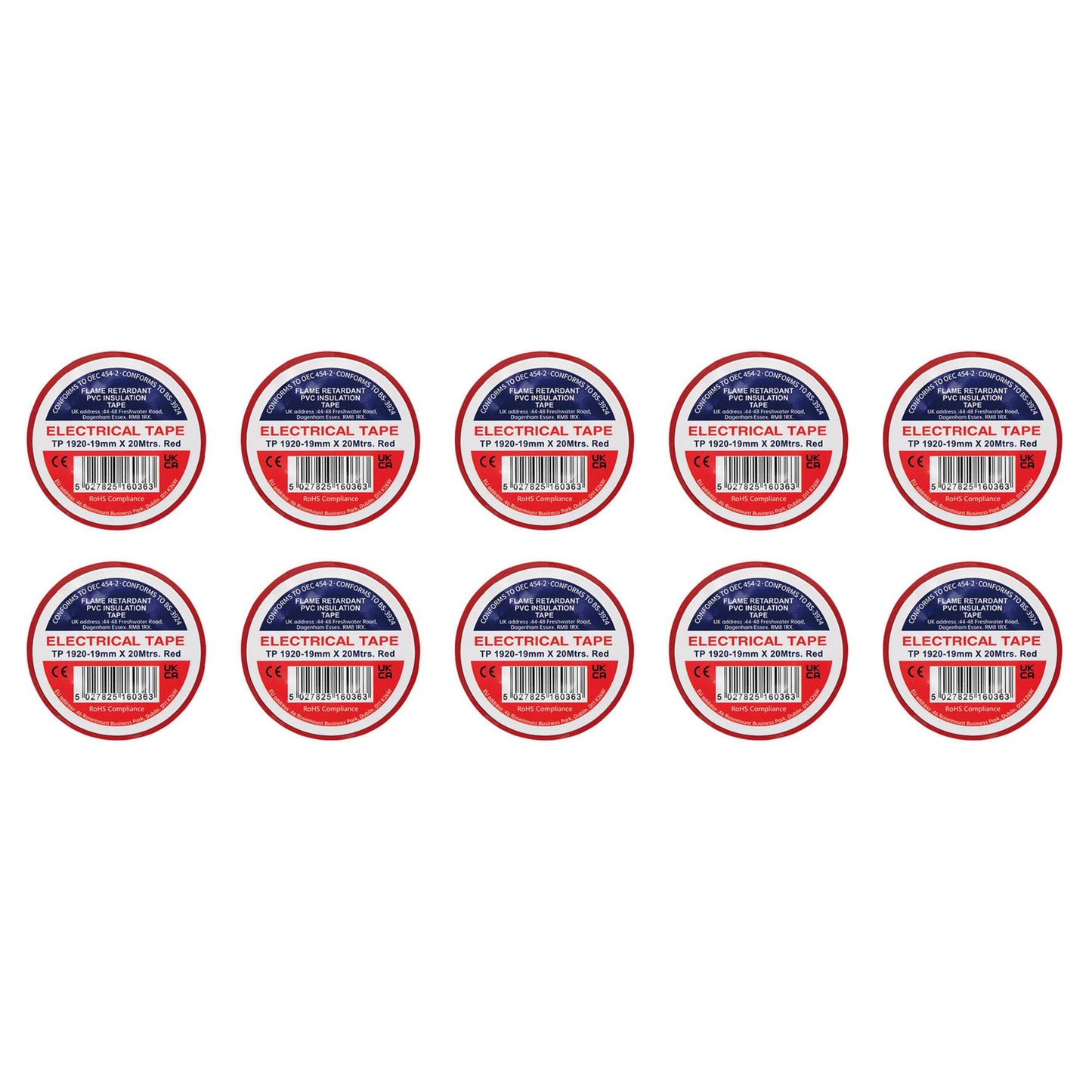 Red PVC Electrical Insulation Tape, 19mm x 20m (Pack of 10)