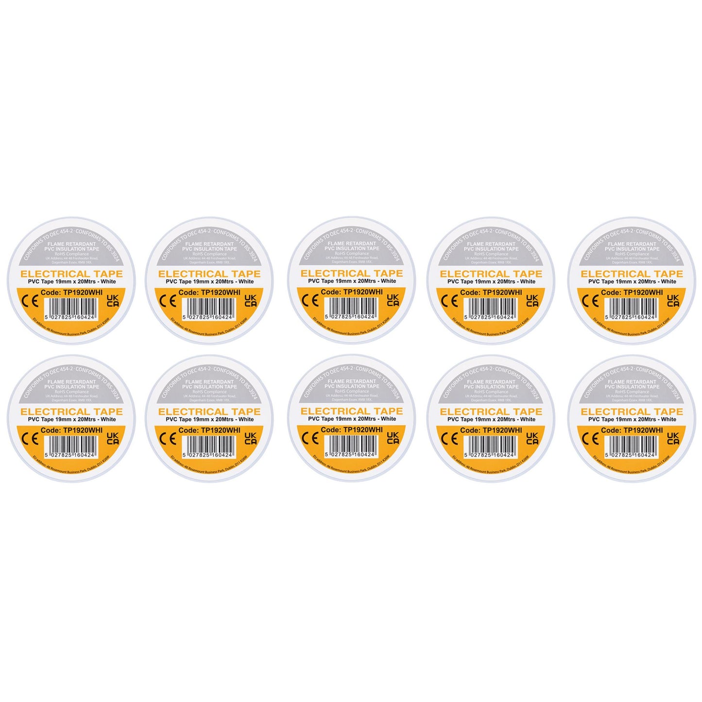 White PVC Electrical Insulation Tape, 19mm x 20m (Pack of 10)