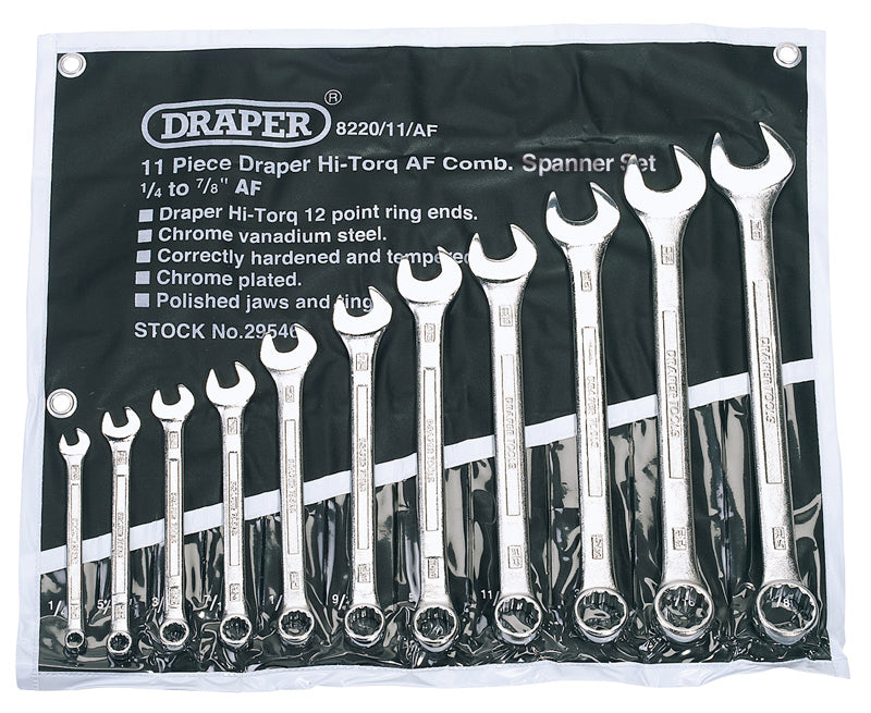 Draper Expert Imperial Combination Spanner Set 11 Piece Size 1/4 - 7/8 AF 29546