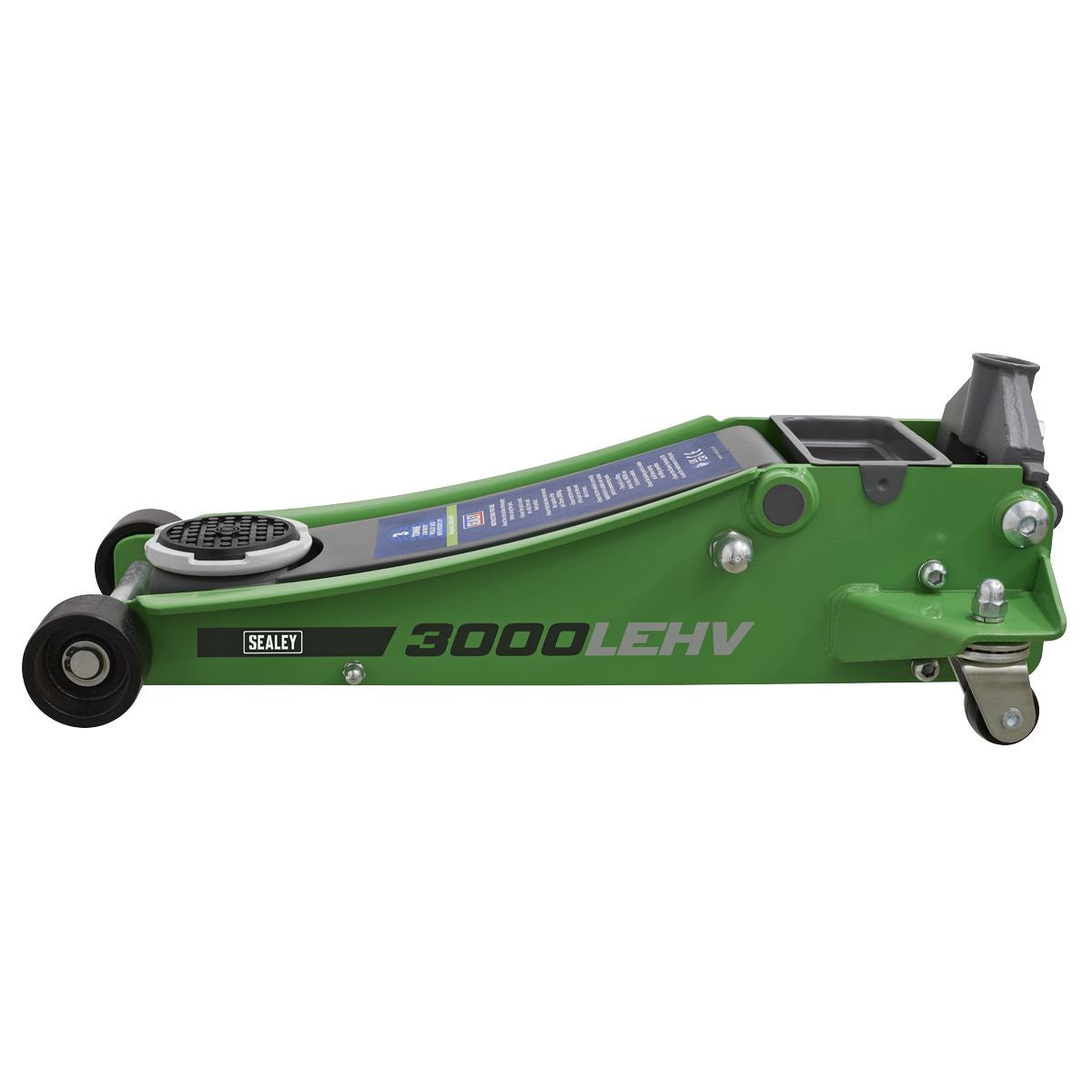Sealey Trolley Jack 3 Tonne Low Profile Rocket Lift Hi-Vis Green 3000LEHV