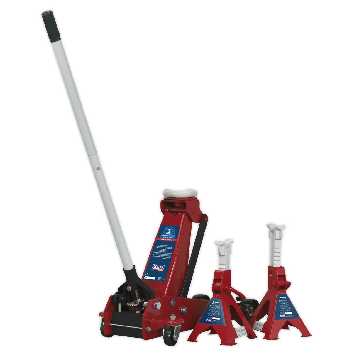 Sealey Trolley Jack 3 Tonne Standard Chassis with Axle Stands (Pair) 3 Tonne Capacity per Stand 3010CX