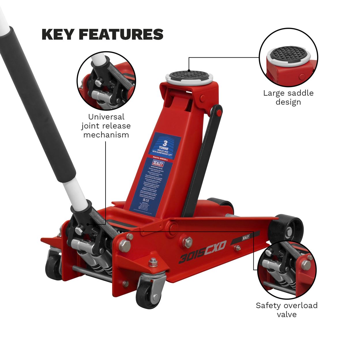 Sealey Trolley Jack 3 Tonne Super Rocket Lift 3015CXD