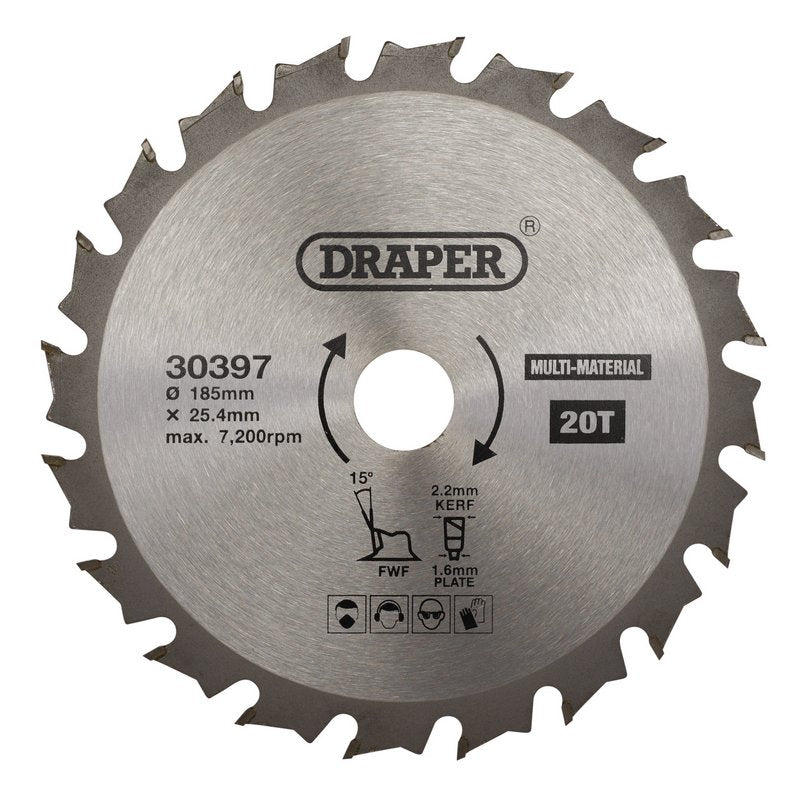 Draper TCT Multi-Purpose Circular Saw Blade 185 x 25.4mm 20T 30397